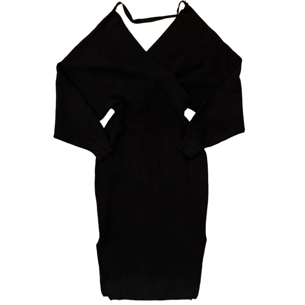 Black Midi Length Long Sleeve Dress